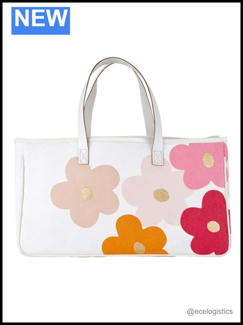 100% Cotton Canvas Tote Bag with Waterproof Lining - Large Floral Shoulder Bag